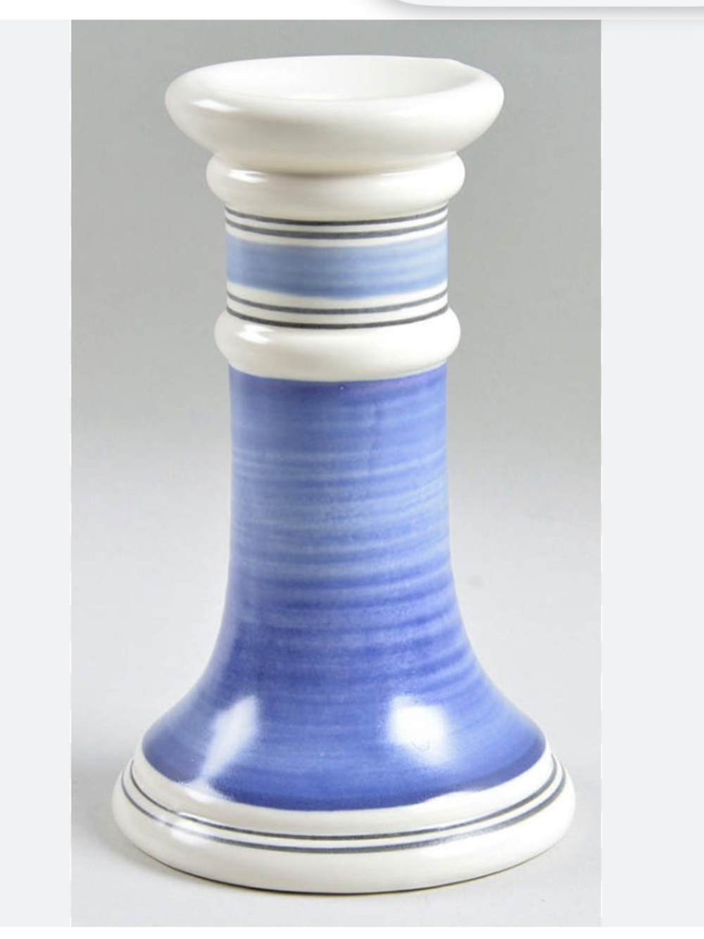 set of two vintage Pfaltzgraff Rio candle holders with a blue and white strips